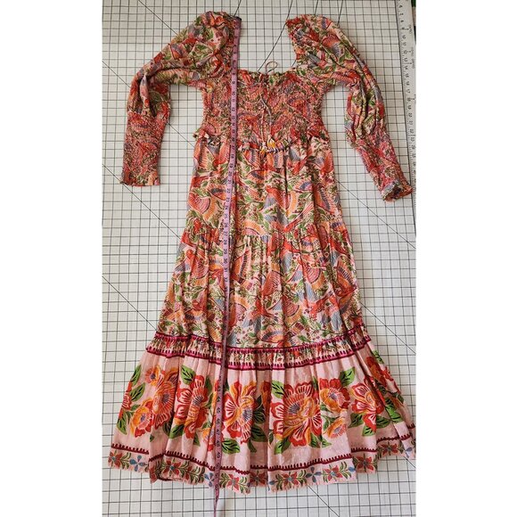 FARM Rio Pink Floral Macaw Print Puff Sleeve Midi Dress Size M - Picture 13 of 17